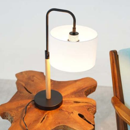 Modern Mid-Century Desk Lamp with Wood Base & Cylinder Shade
