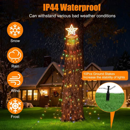 11.48FT 350 LED Multicolor Christmas Tree Waterfall Lights with Star Topper