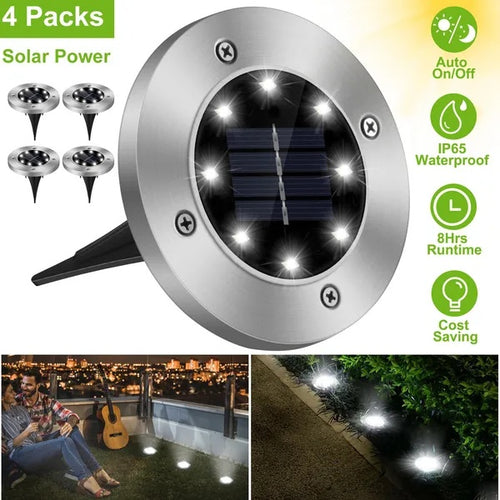 4-Pack Solar LED Ground Lights – Waterproof Outdoor Pathway Lighting