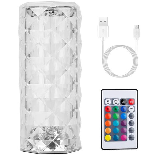 Crystal Diamond Rose LED Table Lamp with Remote & Touch Control