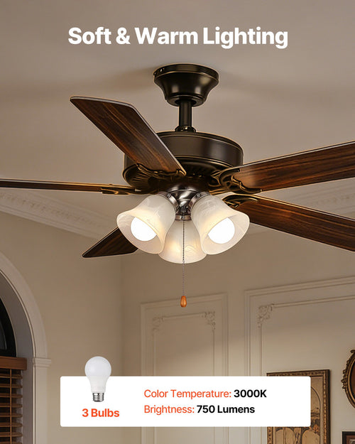 Three-Light Ceiling Fan Light Kit with Warm White Bulbs