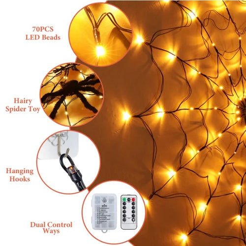 3.28FT Halloween Spider Web Light with Furry Spider