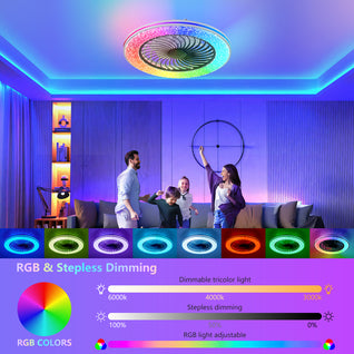 23-Inch LED Enclosed Ceiling Fan with RGB Lights | Bladeless Low Profile Ceiling Fan