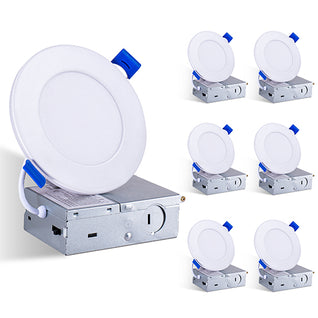 6 Pack 4 Inch LED Recessed Light White | 5CCT Dimmable Canless Wafer Lights 800LM 9W