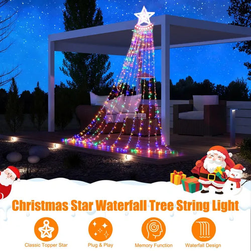 11.48FT 350 LED Multicolor Christmas Tree Waterfall Lights with Star Topper