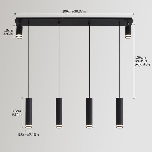 Modern Matte Black 6-Light Kitchen Island Pendant