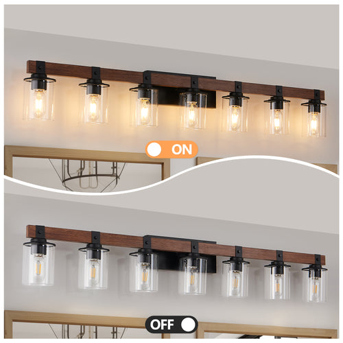 50-Inch Rustic 7-Light Farmhouse Bathroom Vanity Light Fixture