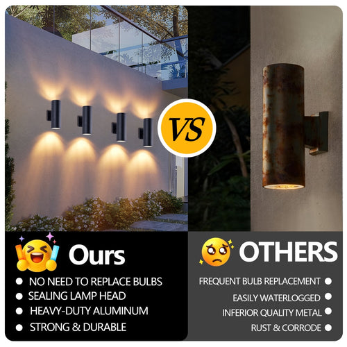 4-Pack 12-Inch Modern Outdoor Up & Down Wall Lights – Matte Black