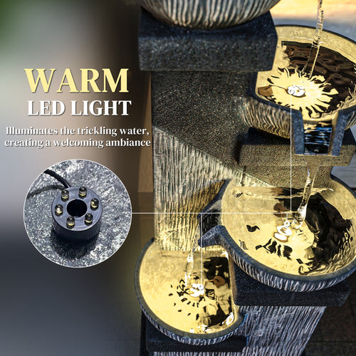 33.5" 4-Tier Outdoor Waterfall Fountain with LED Lights