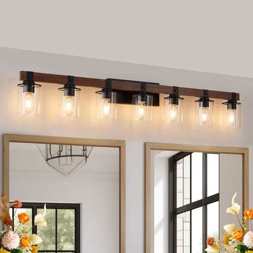 50-Inch Rustic 7-Light Farmhouse Bathroom Vanity Light Fixture