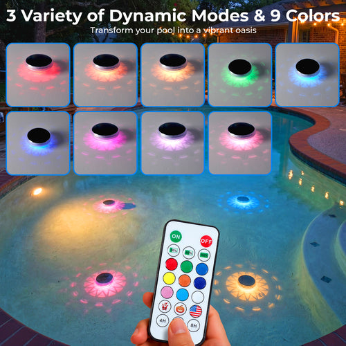 2-Pack Solar Floating RGB Pool Lights with Remote Control