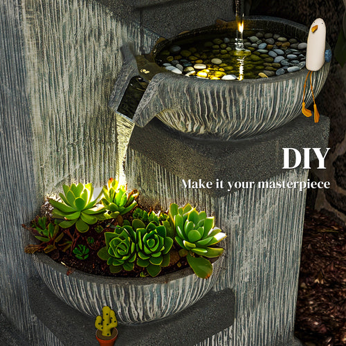 33.5" 4-Tier Outdoor Waterfall Fountain with LED Lights