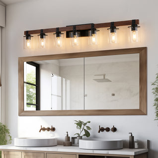 50-Inch Rustic 7-Light Farmhouse Bathroom Vanity Light Fixture