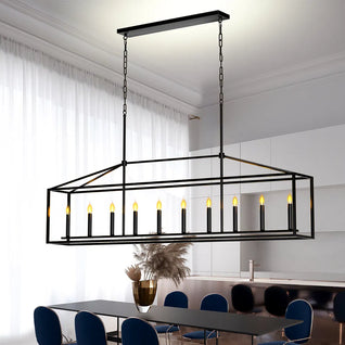 10-Light Farmhouse Black Chandelier for Dining Room & Kitchen Island | Linear Pendant Light