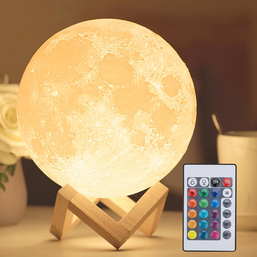 16-Color LED Moon Lamp with Stand & Remote Control