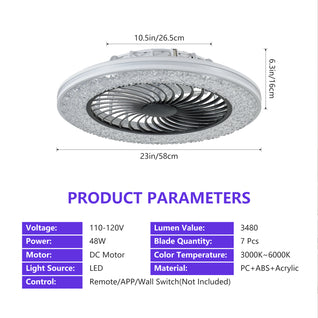 23-Inch LED Enclosed Ceiling Fan with RGB Lights | Bladeless Low Profile Ceiling Fan
