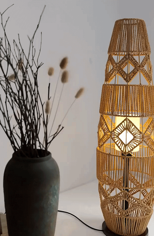 Boho Rattan Floor Lamp with LED Light Bar – Corner Reading Lamp