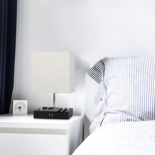 Fully Dimmable Bedside Table Lamp with USB Ports & Power Outlets | LED Bulb Included