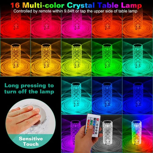 Crystal Diamond Rose LED Table Lamp with Remote & Touch Control