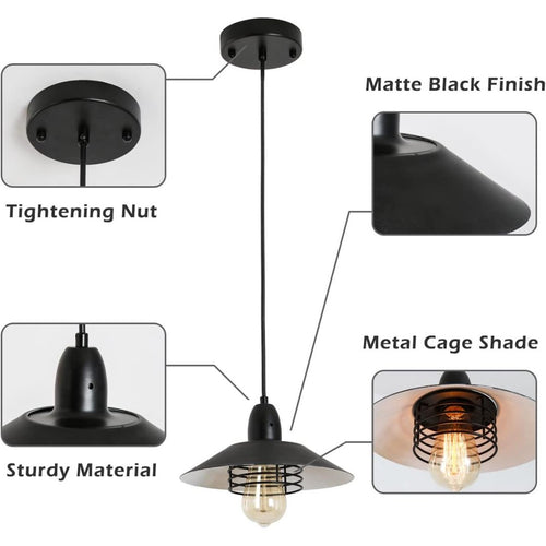 Farmhouse Vintage Black Pendant Light – Adjustable Metal Cage Fixture