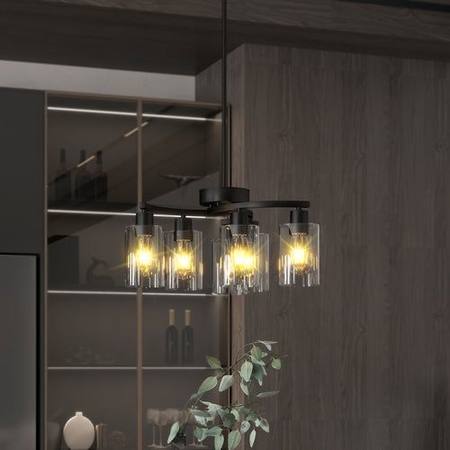 Modern Black Farmhouse 6-Light Chandelier with Clear Glass Shades
