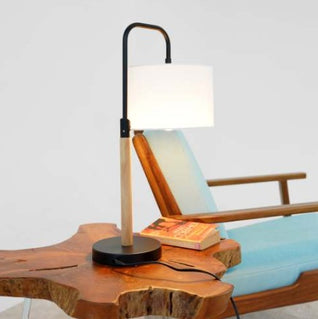 Modern Mid-Century Desk Lamp with Wood Base & Cylinder Shade